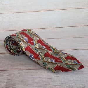 Vtg Renoma Paris 100% Silk Wind Surfing Print Tie Red Brown Classic